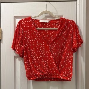 Astr Red and White Patterned Blouse